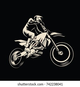 Motorcross Vector On Monochrome Style Illustration 