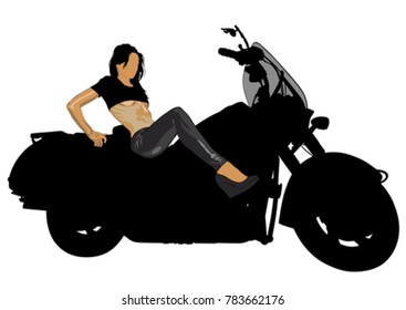 Motorcycl and beauty women on white background