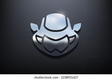 Diseño de logotipo 3D para motocicletas, logotipo de maquillaje brillante con pared texturizada. Vector realista