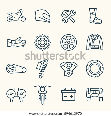 Motorcycle accessories line icon set