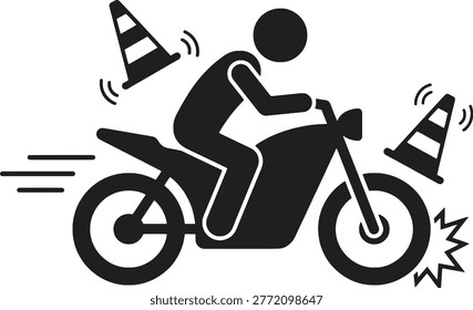 Motorcycle Accident and Road Hazard Warning Cone Silhouette Icon