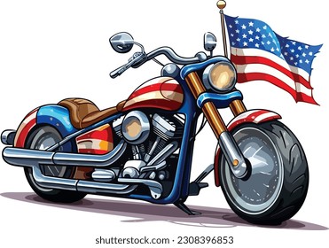 Motorcycle American flag isolated on a white background, a Motorcycle American flag