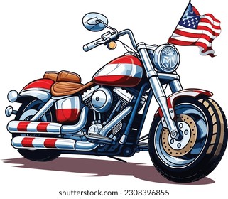 Motorcycle American flag isolated on a white background, a Motorcycle American flag