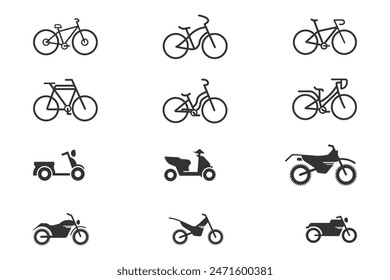 Motorcycle and bicycle Transport Icon.  Black simple thin line icon vector illustration.