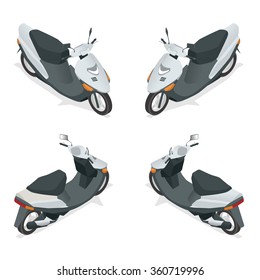 Motorcycle, Bike, Motorbike, Scooter. Flat 3d Isometric High Quality City Transport Icon. 