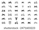  Motorcycle, Bike Transport Icon. Black simple thin line icon vector illustration.