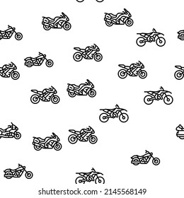 Motorcycle Bike Transport Types Vector Seamless Pattern Thin Line Illustration