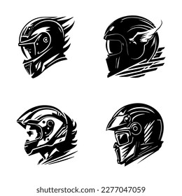 motorcycle biker helmet logo silhouette collection set hand drawn illustration