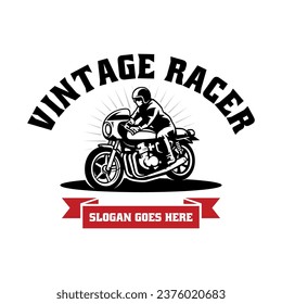 Motorcycle and Biker Silhouette Logo Illustration Vector