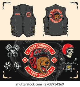 Patch de Caveira de Motociclista - Vintage Emblem Vetor para Jaqueta e Vestido