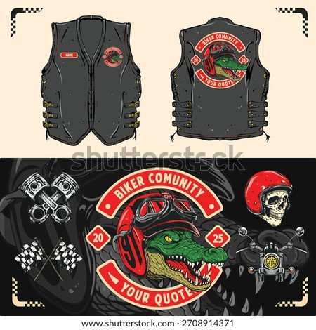 Motorcycle Biker Skull Patch – Vintage Emblem Vector for Jacket and Vest Apparel