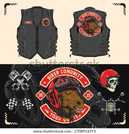 Motorcycle Biker Skull Patch – Vintage Emblem Vector for Jacket and Vest Apparel