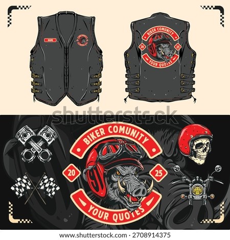 Motorcycle Biker Skull Patch – Vintage Emblem Vector for Jacket and Vest Apparel