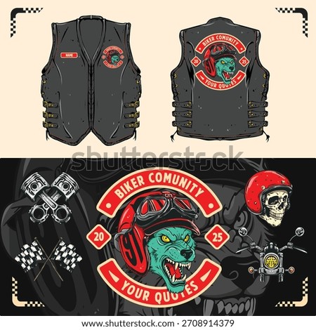 Motorcycle Biker Skull Patch – Vintage Emblem Vector for Jacket and Vest Apparel