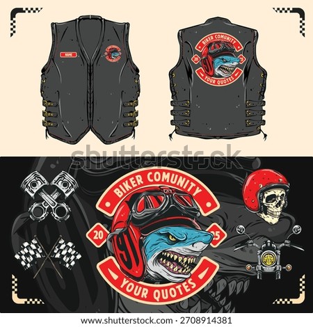 Motorcycle Biker Skull Patch – Vintage Emblem Vector for Jacket and Vest Apparel