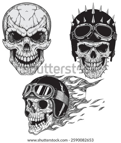 Motorcycle Biker Skulls Vector Bundle