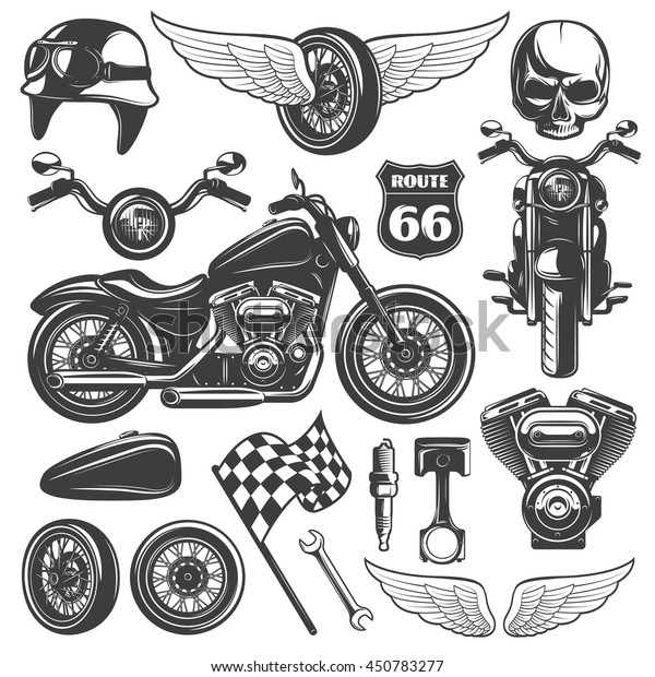 Motorcycle Black Isolated Icon Set Recognizable Stock Vector (Royalty ...