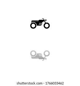 Motorcycle. Black symbol on white background. Simple illustration. Flat Vector Icon. Mirror Reflection Shadow. Can be used in logo, web, mobile and UI UX project