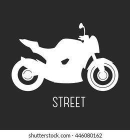Motorcycle black white street bike silhouette and sport vehicle fast race road silhouette vector. 