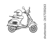 motorcycle black and white vector illustration for coloring book.Outline motorcycle. Vector line art illustration coloring page.Coloring book for kids, vespa vector