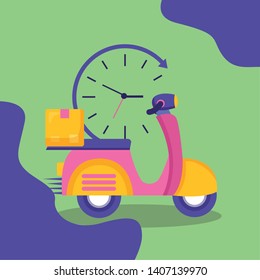 motorcycle box clock fast delivery business vector illustration