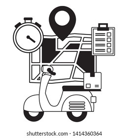motorcycle box clock map fast delivery business vector illustration
