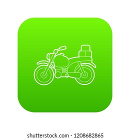 Motorcycle with boxes icon green vector isolated on white background