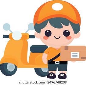 motorcycle boy, delivery man, postman, cute, illustration for designers