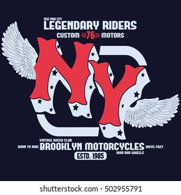 Motorcycle Brooklyn t-shirt print, new york motorbike tee graphic, biker fashion graphic design. Racing emblem