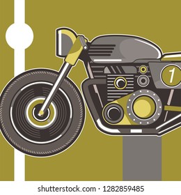 motorcycle cafe race tshirt print illustration - Vector