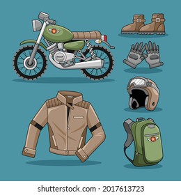 motorcycle cafe racer set design vector