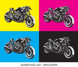 Motorcycle Cafe Racer Vector on Multiple Color Background