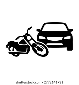 A motorcycle and car are parked next to each other in a simple black silhouette style.