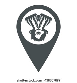 Motorcycle, car service station map pointer targetting sign. Repair engine concept of navigate, geotagging, mapping, landmark. isolated on white background. Flat style modern brand design vector