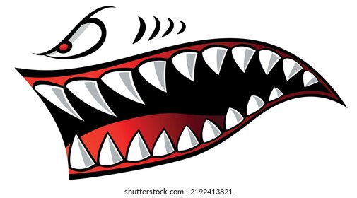 Motorcycle and car vector graphic Flying tigers shark teeth shark mouth vinyl decal biker helmet sticker