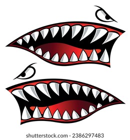 Motorcycle and car vector graphic Flying tigers shark teeth shark mouth vinyl decal biker helmet sticker