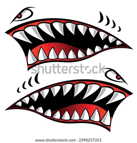 Motorcycle and car vector graphic Flying tigers shark teeth shark mouth vinyl decal biker helmet sticker