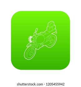 Motorcycle with cargo icon green vector isolated on white background