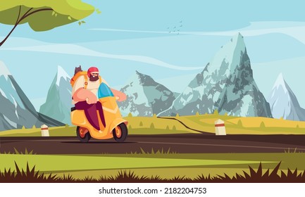 Motorcycle cartoon poster with male biker on scooter vector illustration