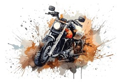Motorcycle Chopper Bike Drive Hog Watercolor Painting Abstract Background.