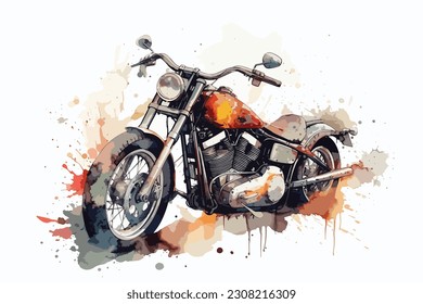 Motorcycle Chopper Bike Drive Hog watercolor painting Abstract background.