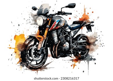 Motorcycle Chopper Bike Drive Hog watercolor painting Abstract background.