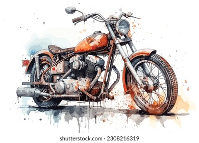 Motocicleta Chopper Bike Drive Hog pintura acuarela Resumen de fondo.