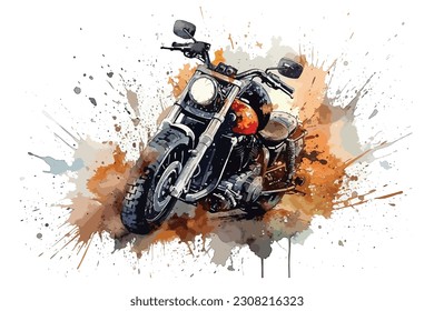 Motorcycle Chopper Bike Drive Hog watercolor painting Abstract background.