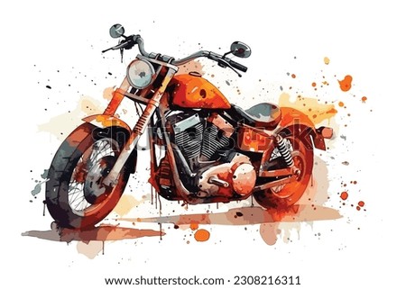 Motorcycle Chopper Bike Drive Hog watercolor painting Abstract background.