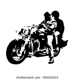 Motorcycle chopper  couple motorbike  vector drawing