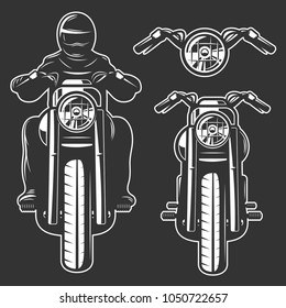 Motorcycle chopper, front, motorcycle driver, monochrome, wheel, headlamp