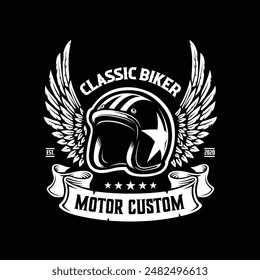 Logotipo clásico del casco de motociclista. Lo mejor para la industria relacionada con la motocicleta automotriz