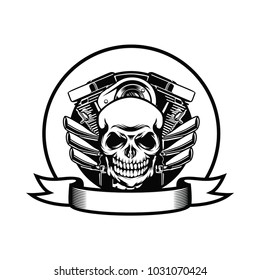 Motorcycle Club Badge With Engine And Skull