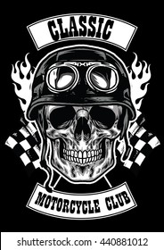 motorcycle club badge with skull wearing helmet